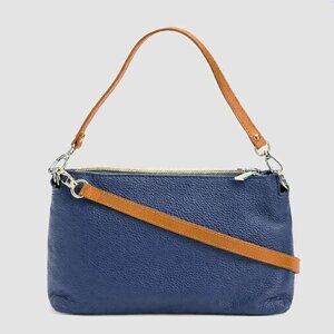 Valentina Italian Pebbled Leather Triple Entry Convertible Crossbody Blue Italy